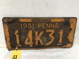 1941 PENNA LICENSE PLATE