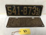 1931, 1932 ILLINOIS LICENSE PLATES