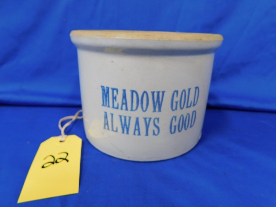 MEADOW GOLD SMALL STONEWARE BUTTER CROCK