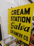 DOUBLE SIDED FLANGE GALVA CREAMERY CO PORCELAIN SIGN