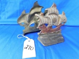 PAIR OF CAST IRON SHIP BOOK ENDS