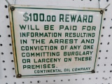 PORCELAIN CONTINENTAL OIL CO REWARD SIGN