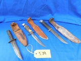 3 HUNTING KNIVES WITH SHEATHS