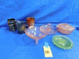 ASSORTED PINK / GREEN DEPRESSION AND CARNIVAL GLASS