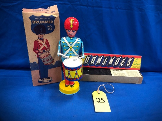 VINTAGE MECHANICAL DRUMMER AND DOMINOES