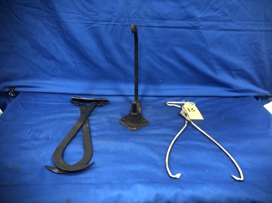 (2) SMALLER ICE TONGS & AN IRON STRING HOLDER