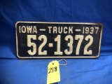 1937 IOWA TRUCK LICENSE PLATE