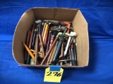 SHOE BOX OF ASSORTED ADVERTSING FOUNTAIN PENS & OTHERS