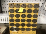 CRESCENT TOOLS ADVERTSING DISPLAY BOARD W/ APPROX (70) BRASS COW TAGS