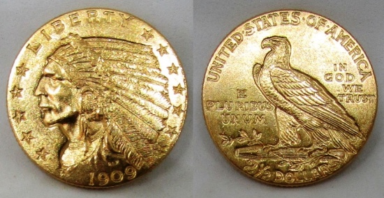 1909 GOLD INDIAN 2 1/2 DOLLAR COIN.UNC
