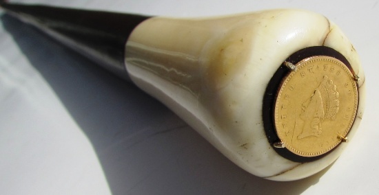 US $1 GOLD COIN CANE MAHOGANY WALKING STICK