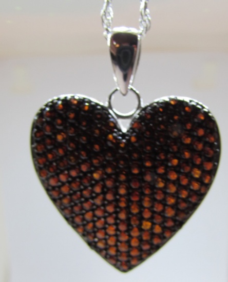 5CT GARNET HEART NECKLACE STERLING SILVER 24"