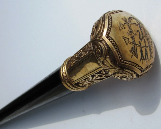 GOLD TOP PRESENTATION CANE EBONY WOOD HUGE