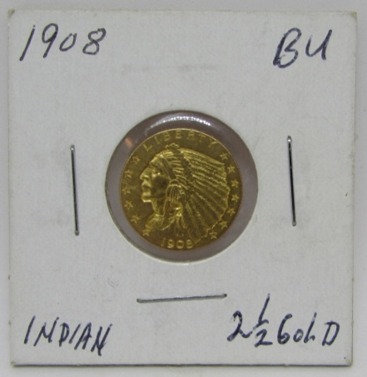 1908 $2.5 GOLD INDIAN BU US COIN QUARTER EAGLE