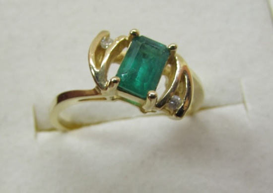 GEM EMERALD DIAMOND RING 14K GOLD SIZE 6 3/4
