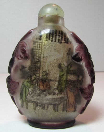 CARVED STONE REVERSE PAINTED SNUFF BOTTLE ASIAN
