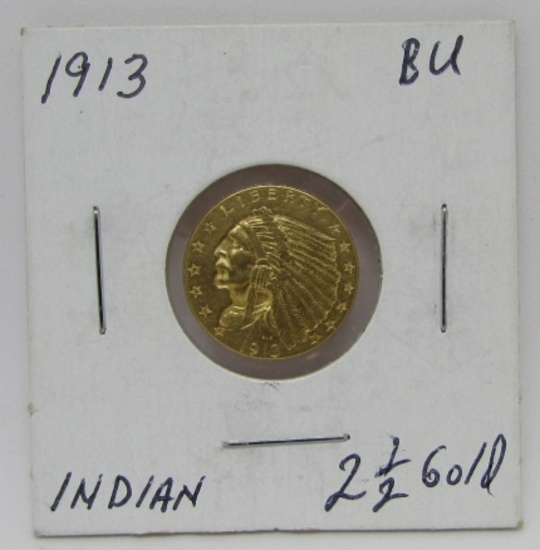1913 $2.5 GOLD INDIAN BU US COIN QUARTER EAGLE