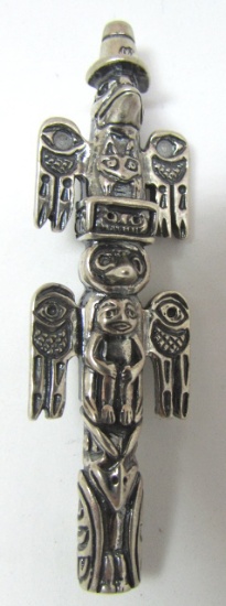 TOTEM POLE KABANA PIN STERLING SILVER BROOCH