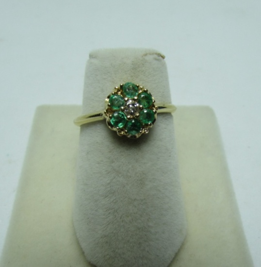 EMERALD DIAMOND RING 14K YELLOW GOLD SIZE 5