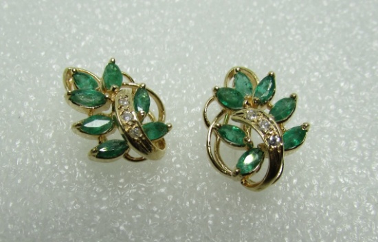 1CT EMERALD DIAMOND EARRINGS 14K YELLOW GOLD