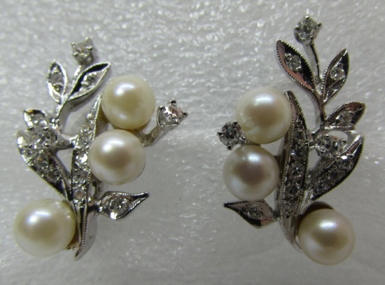 DIAMOND PEARL EARRINGS 14K WHITE GOLD