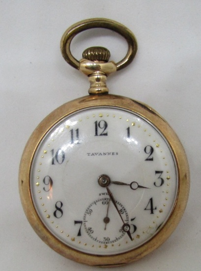 TAVANNES SWISS POCKET WATCH 14K GOLD ANTIQUE