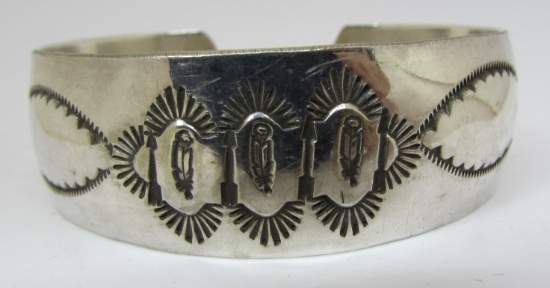 SIGNED M STERLING SILVER CUFF BRACELET NAVAJO