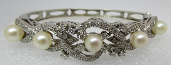 2CT DIAMOND PEARL BRACELET 14K WHITE GOLD 20.8GRAM