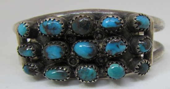 OLD PAWN COIN SILVER TURQUOISE CUFF BRACELET SIGNE