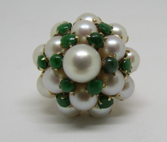 WOW!! PEARL JADE RING 14K GOLD FILIGREE JADEITE