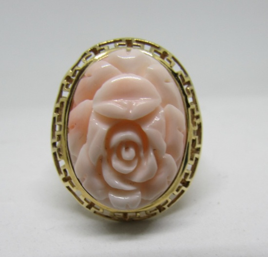 CARVED CORAL RING 14K YELLOW GOLD SIZE 7