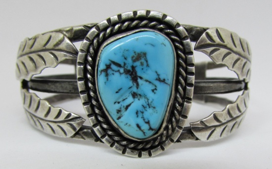 OLD PAWN COIN SILVER TURQUOISE CUFF BRACELET