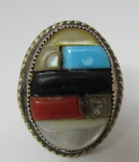 OLD PAWN ZUNI RING COIN SILVER COBBLESTONE STERLING