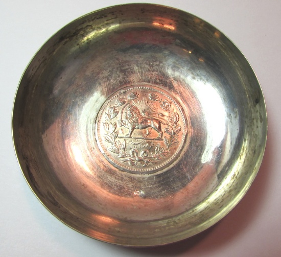 HALLMARKED 84 RUSSIAN SILVER BOWL IRAN COIN DISH