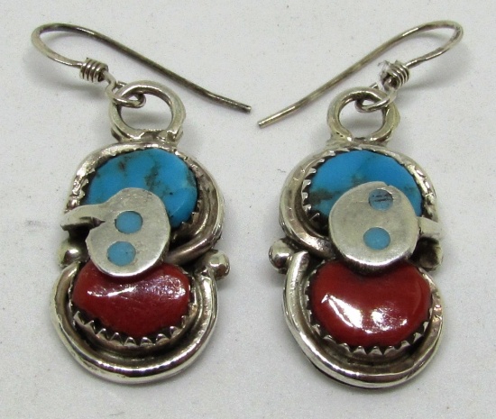 EFFIE CALAVAZA ZUNI EARRINGS TURQUOISE STERLING