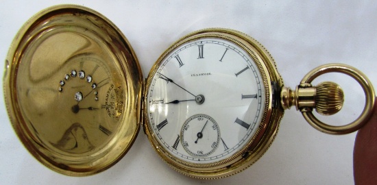 .75CT DIAMOND ILLINOIS POCKET WATCH SOLID 14K GOLD 1884