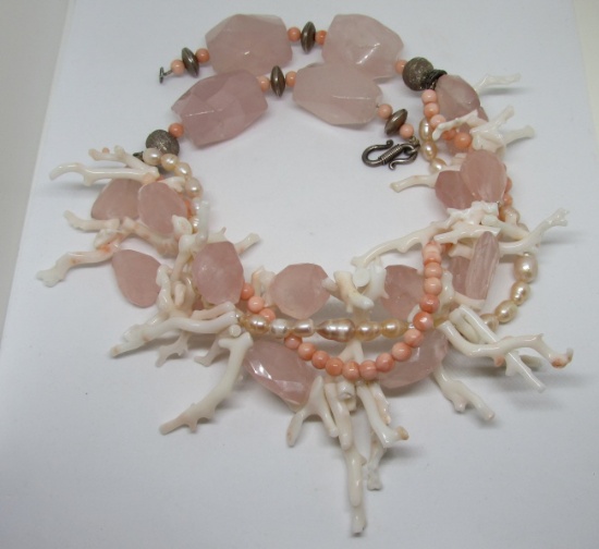 BRANCH CORAL ROSE QUARTZ NECKLACE STERLING SILVER