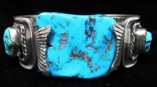 ROBERT BECENTI TURQUOISE BRACELET COIN SILVER