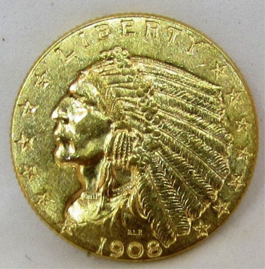 1908 GOLD 2 1/2 DOLLAR INDIAN US COIN