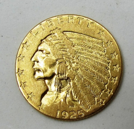 1925 US INDIAN 2 1/2 DOLLAR GOLD COIN
