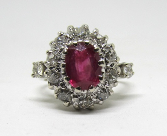 GENUINE 1.3CT BURMA RUBY RING 1CT DIAMOND 14K GOLD