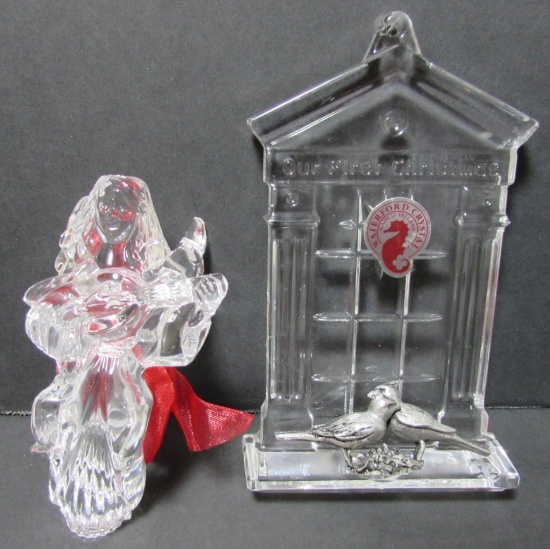 2 WATERFORD CRYSTAL CHRISTMAS ORNAMENTS OUR FIRST