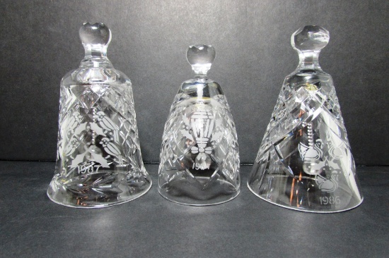 3 WATERFORD CRYSTAL CHRISTMAS BELLS 1984 1986 1987