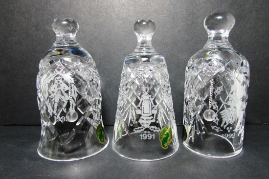3 WATERFORD IRISH CRYSTAL CHRISTMAS BELLS 1991-93