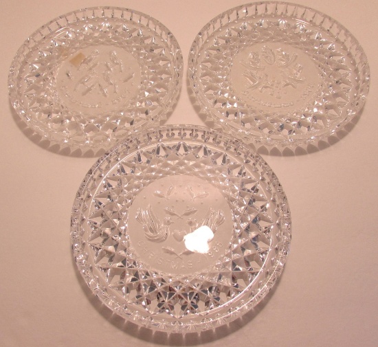 3 WATERFORD IRISH CRYSTAL CHRISTMAS PLATES RARE