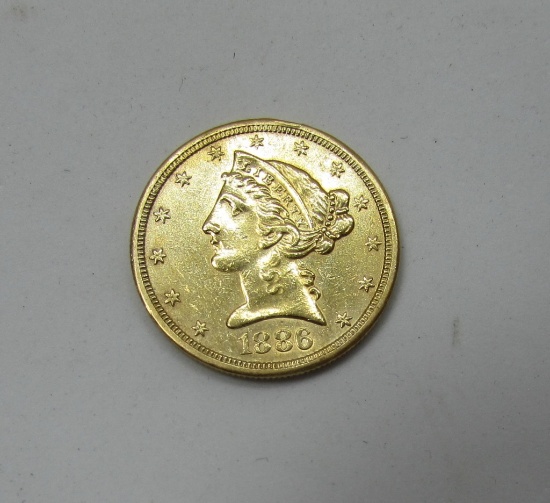 1886 S MINT US GOLD 5 DOLLAR LIBERTY COIN