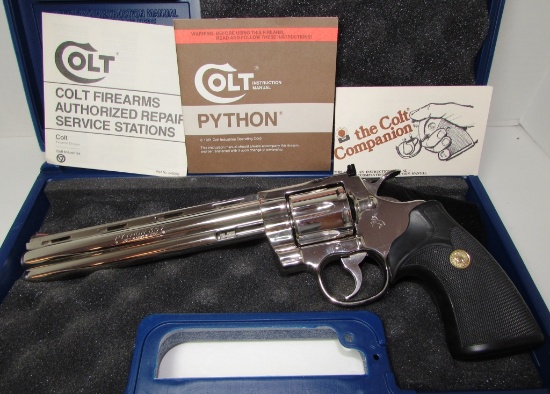 1980 COLT PYTHON 8" 357 MAG NICKEL w CASE PAPERS