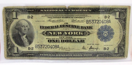 FEDERAL RESERVE BANK $1 NATL 1918 NOTE CURRENCY NY