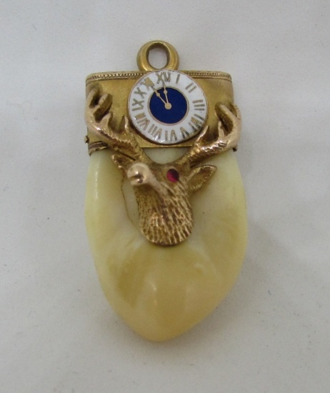 10K GOLD BPOE ELKS LODGE TOOTH WATCH FOB PENDANT