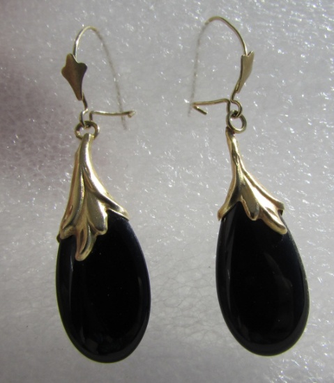 ONYX 14K GOLD EARRINGS 28MM LONG